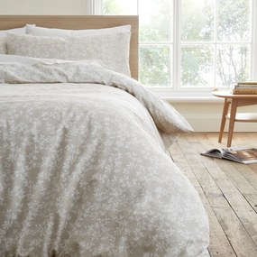 Biancheria da letto beige e bianca in cotone per letto matrimoniale 200x200 cm Shadow Leaves - Bianca