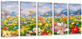Quadri 5 pezzi – Pittura a olio di fiori selvatici