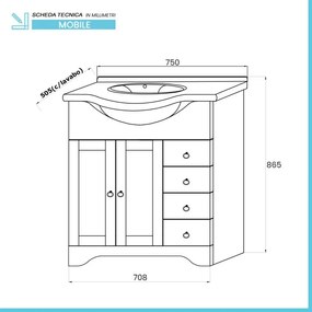 Mobile bagno a terra 75 bianco decape con lavabo e specchio Romantica
