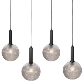 Lampada a sospensione di design nera con vetro fumé 4 luci - Chico