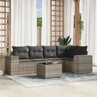 Set Divano da Giardino 6pz con Cuscini Grigio Chiaro Polyrattan 3222541