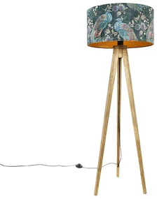 Treppiede vintage in legno con paralume verde pavone 50 cm - Tripod Classic