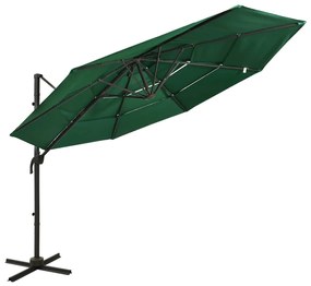 Ombrellone A Sbalzo 4 Livelli Palo Alluminio Verde 3x3 M /