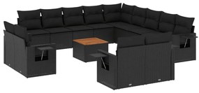 Set Divani da Giardino 14pz con Cuscini in Polyrattan Nero