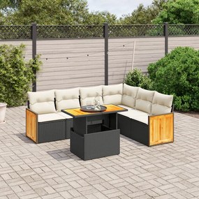 Set Divani da Giardino con Cuscini 7pz Nero Polyrattan