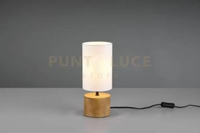 Woddy lampada da tavolo base cilindro legno e paralume bianco h. 30...