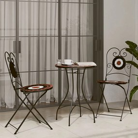 Set Da Bistrot Con Mosaico Terracotta E Bianco Ferro E Ceramica /