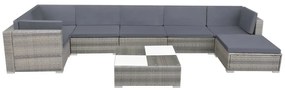 Set divani da giardino 8 pz con cuscini in polyrattan grigio