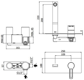 Paffoni Ringo Rin105no Miscelatore lavabo Incasso 2 Fori Piastra Rettangolare Nero Opaco