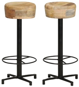Sgabelli Da Bar 2 Pz 76 Cm İn Legno Massello Di Mango /