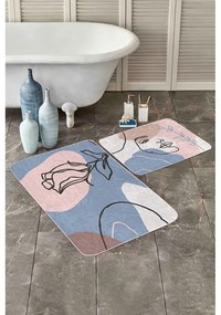 Set di tappetini per il bagno in velluto blu/rosa 2 pz 60x100 cm Abstract Faces – Mila Home