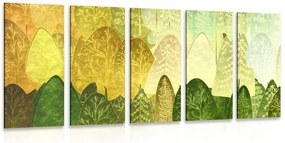 Quadri 5 pezzi – Alberi asimmetrici verdi