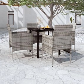 Set da pranzo da giardino 5 pz con cuscini grigio e nero