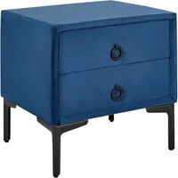 Comodino Velluto Blu Gambe in Metallo Nero con 2 Cassetti Contenitori 44x 38 cm Comodino