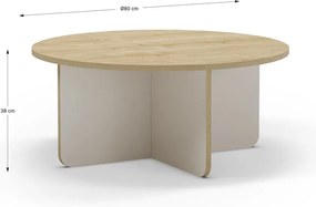 Tavolino da salotto rotondo color crema/di colore naturale con piano effetto rovere ø 80 cm Hillary – Marckeric