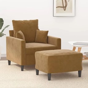 Poltrona Con Poggiapiedi Marrone 60 Cm İn Velluto /