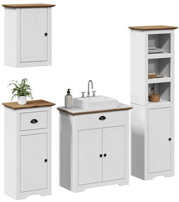 Set Mobili Da Bagno 4 Pz Bodo Bianco İn Legno Massello Di Pino /