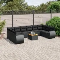 Set Divani da Giardino 11 pz con Cuscini in Polyrattan Nero 3257504