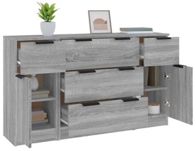 Set di credenze 3 pz grigio sonoma in legno multistrato