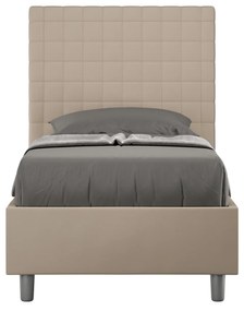 Letto Singolo 80x190 Sunny in Similpelle con Contenitore - L.95xP.210 H.122 cm, Made in Italy, Tortora / Contenitore