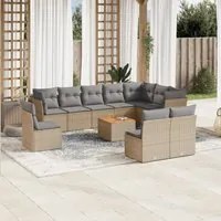 Set Divano da Giardino 11 pz con Cuscini Beige Misto Polyrattan 3256031