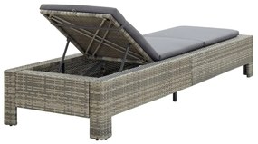 Lettino Prendisole con Cuscino in Polyrattan Grigio