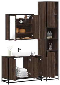 Set Mobili Da Bagno 3 Pz Rovere Marrone İn Legno Multistrato /