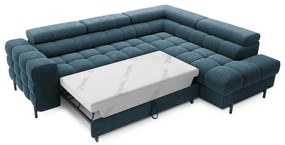 Divano angolare blu allungabile/con contenitore (con penisola a destra/a L) con rivestimento in bouclé Ferucce – ELTAP