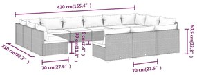 Set Divani da Giardino 13 pz con Cuscini in Polyrattan Grigio