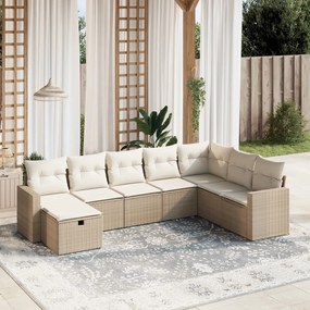 Set Divano da Giardino 8 pz con Cuscini Beige in Polyrattan