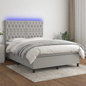 Letto a molle materasso e led grigio chiaro 140x200 cm tessuto