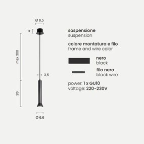 Lampada a sospensione in metallo verniciato Nero LILA Piccolo D6,6 cm