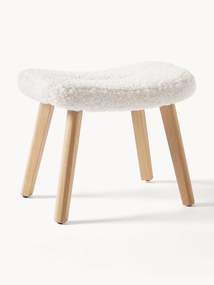 Sgabello imbottito in teddy con gambe in legno Wing