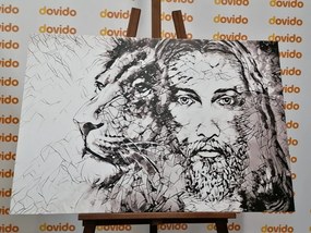 Quadro su tela – Onnipotente con leone in bianco e nero