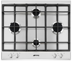 Piano cottura 4 fuochi L 60 cm P260XGH SMEG silver griglie in ghisa