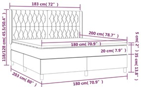 Giroletto a Molle con Materasso Grigio Chiaro 180x200cm Velluto