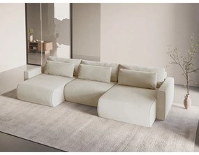 Divano angolare beige allungabile con contenitore (a U) e rivestimento in velluto Belfast – Cosmopolitan Design