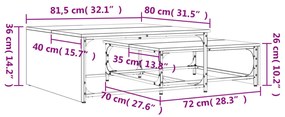 Tavolini Impilabili 2pz Neri in Legno Multistrato e Metallo