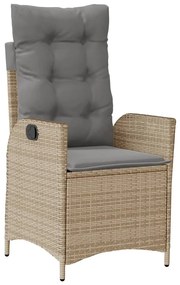 Sedia reclinabile giardino con cuscini beige misto polyrattan