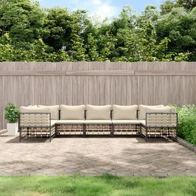 Set Divani da Giardino 7 pz con Cuscini Antracite in Polyrattan