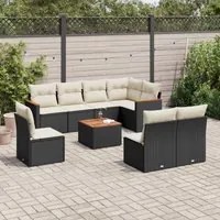 Set Divani da Giardino 9 pz con Cuscini Nero in Polyrattan 3258451