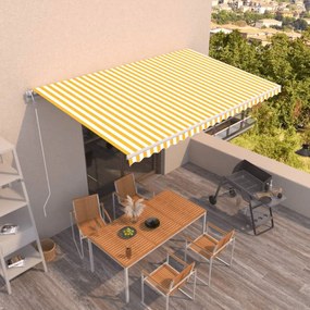 Tenda Da Sole Retrattile Automatica 500x350 Cm Gialla E Bianca /