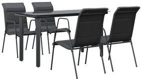 Set da pranzo da giardino 5 pz nero in acciaio e textilene