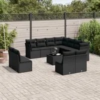 Set Divani da Giardino 12 pz con Cuscini Nero in Polyrattan 3217825