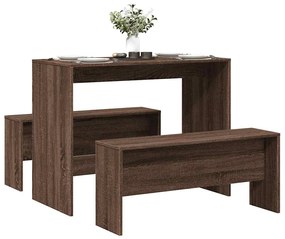 Set Tavolo Da Pranzo E Panche 3 Pz Rovere Marrone İn Truciolato /