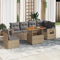 Set Divani da Giardino 7 pz con Cuscini Beige in Polyrattan 3327160