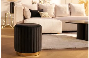 Pouf rotondo in velluto nero e metallo dorato D40 cm DONA