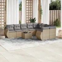 Set Divano da Giardino 10 pz con Cuscini Beige in Polyrattan 3254186