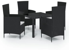 Set mobili da giardino 5 pz con cuscini in polyrattan nero