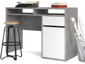 Scrivania Ufficio, Tavolo porta PC computer, 1 cassetto e 1 anta con vani in legno Grigio e Bianco - 48x110x77